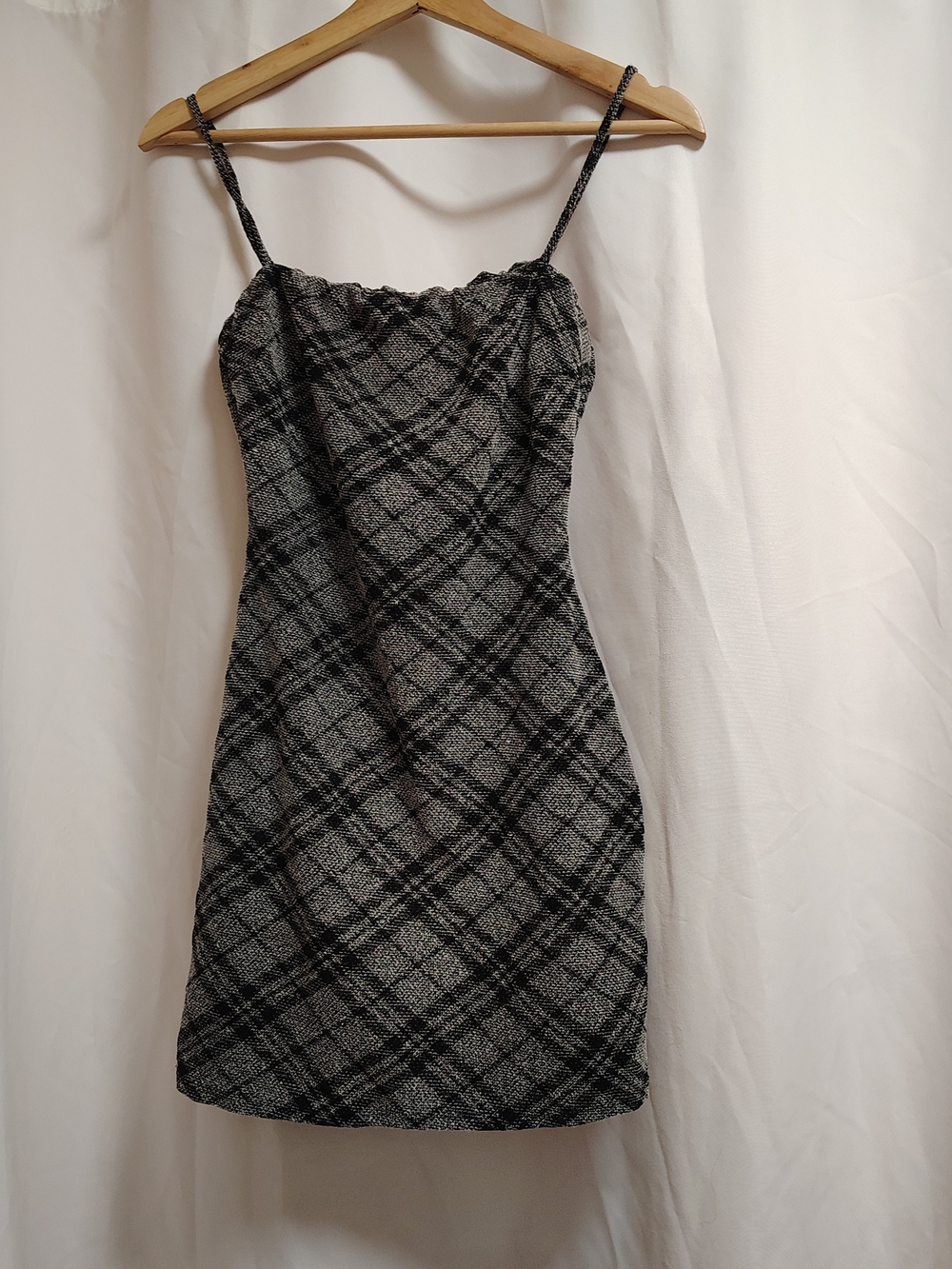 Black & Gray Plaid Spaghetti-Strap Mini Dress